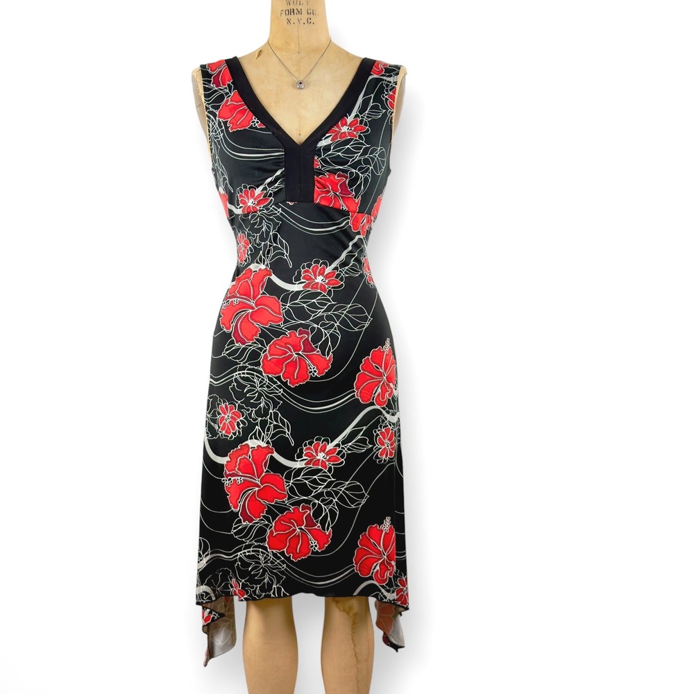 Y2K Charlotte Russe Hibiscus Floral Midi Dress Boho Dark Floral Tropical Size S